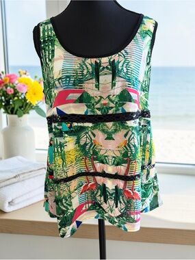 Nicole by Nicole Miller Tropical Print Sleeveless Medium Resort Vacation Top